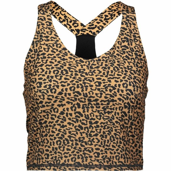 KYODAN Leopard Animal Print Racer Back Yoga Crop Top Built In Support sz XS EUC - Picture 1 of 11